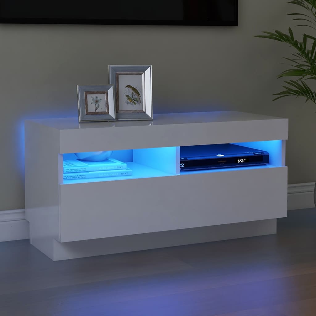vidaXL Szafka pod TV z owietleniem LED, biaa z poyskiem, 80x35x40cm