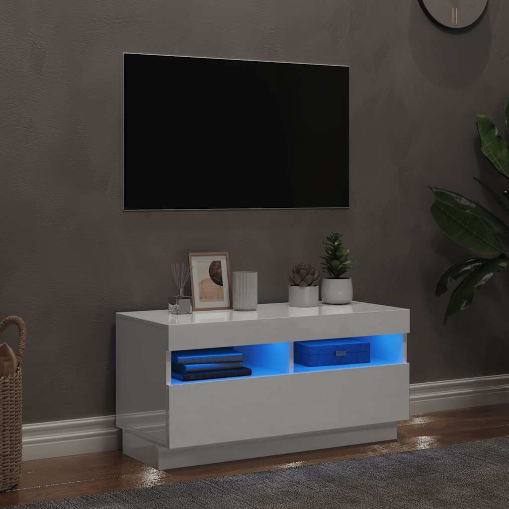 vidaXL Szafka pod TV z owietleniem LED, biaa z poyskiem, 80x35x40cm