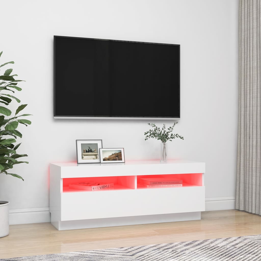 Meuble TV avec lumières LED Blanc 100x35x40 cm | meublestv.fr 4