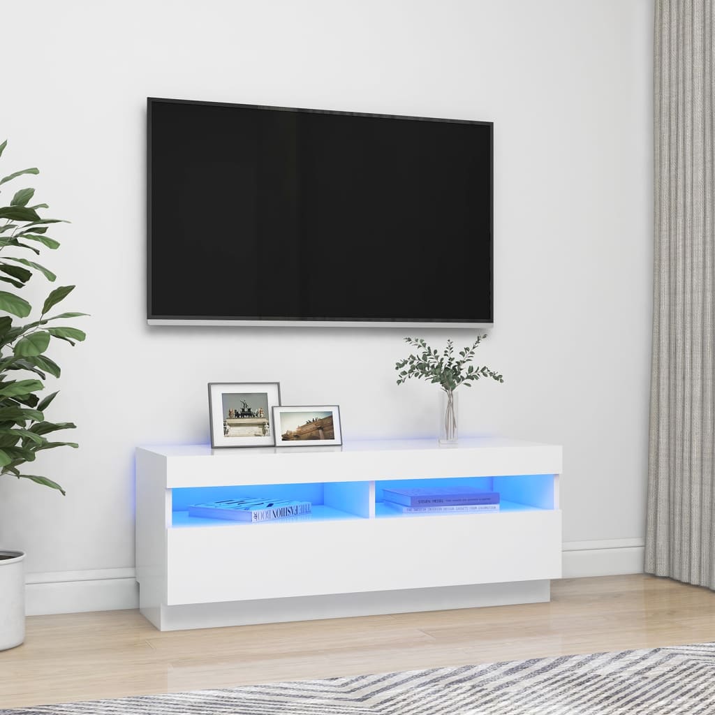 Meuble TV avec lumières LED Blanc 100x35x40 cm | meublestv.fr 2