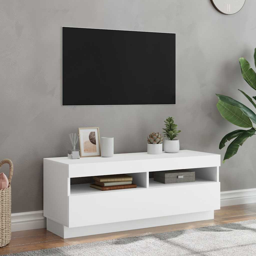 vidaXL TV-Schrank mit LED-Leuchten Weiß 100x35x40 cm