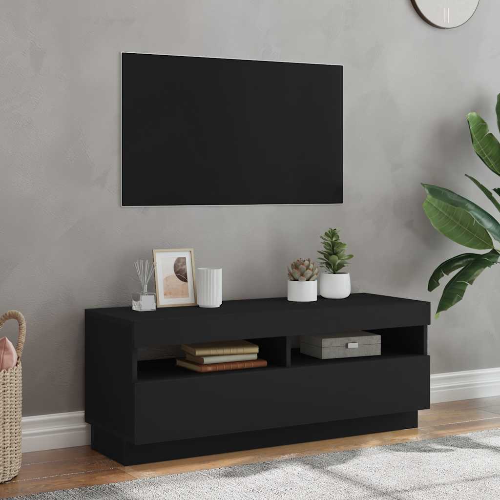 vidaXL Szafka pod TV z owietleniem LED, czarna, 100x35x40 cm
