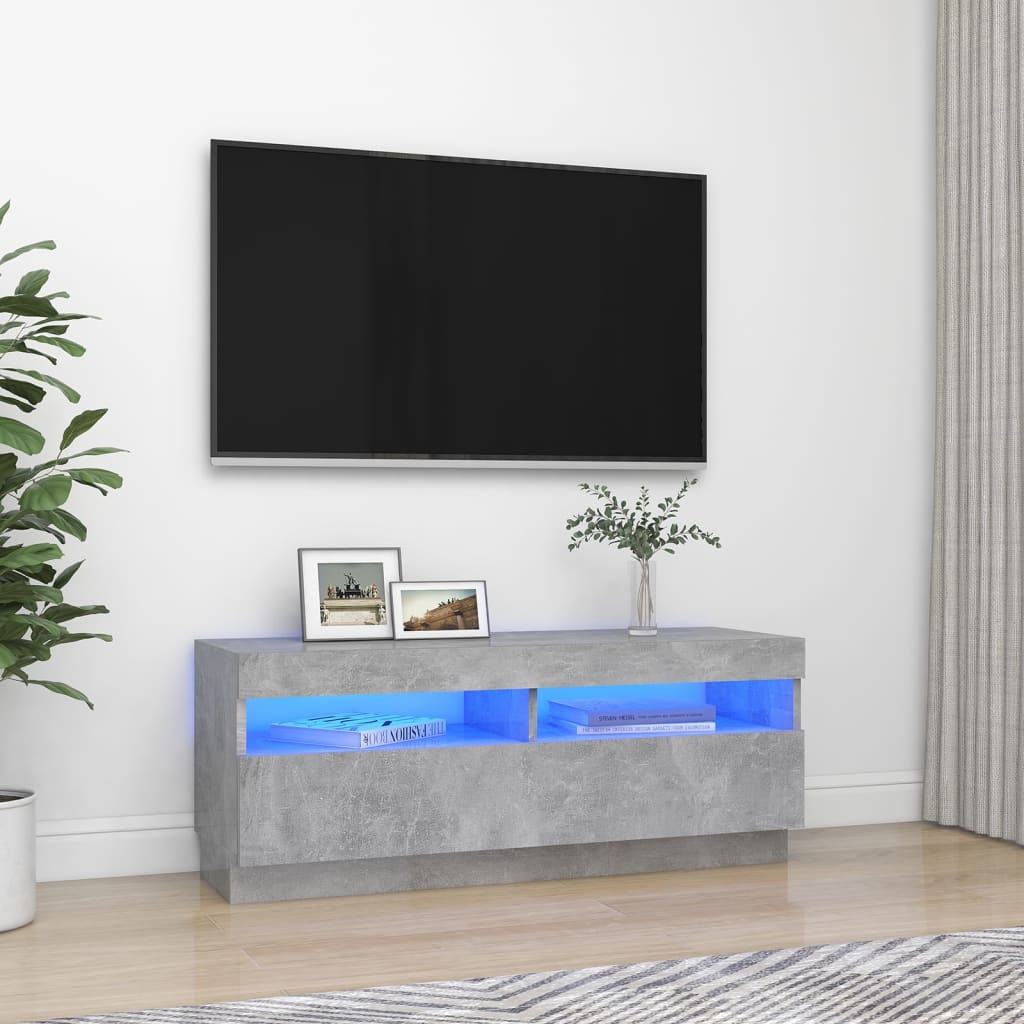 Meuble TV avec lumières LED Gris béton 100x35x40 cm | meublestv.fr 2