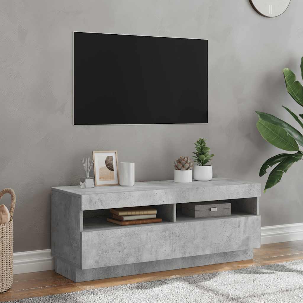vidaXL Szafka pod TV z owietleniem LED, szaro betonu, 100x35x40 cm