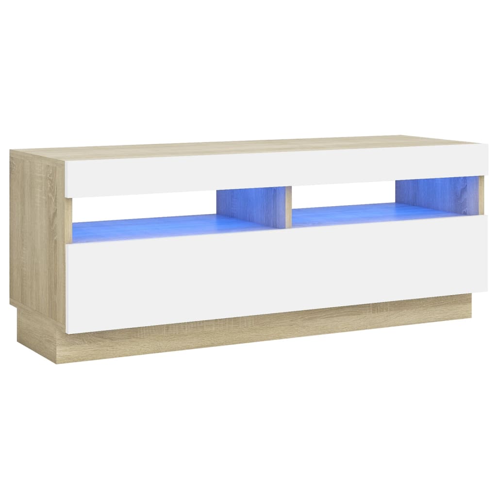 

vidaXL TV Cabinet with LED Lights White and Sonoma Oak 39.4"x13.8"x15.7"