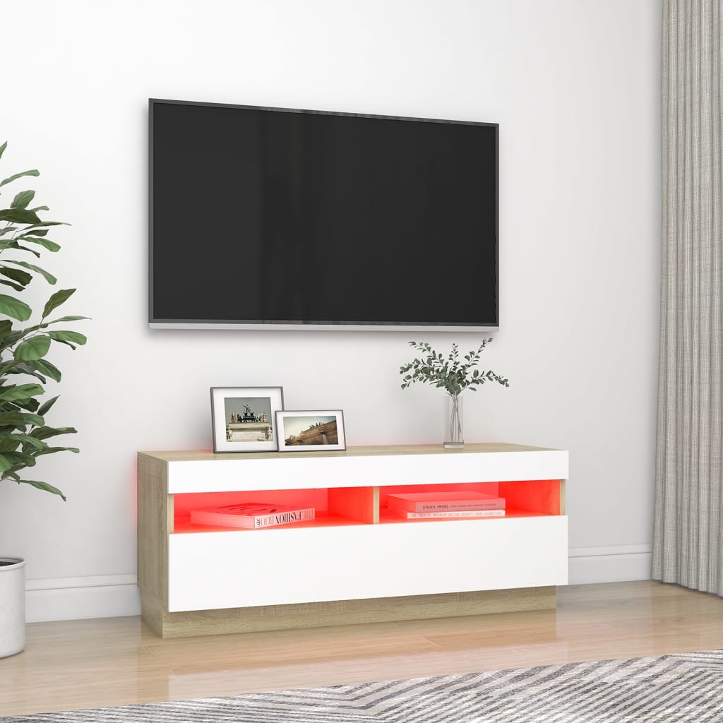 

vidaXL Tv-meubel met LED-verlichting 100x35x40 cm wit en sonoma eiken