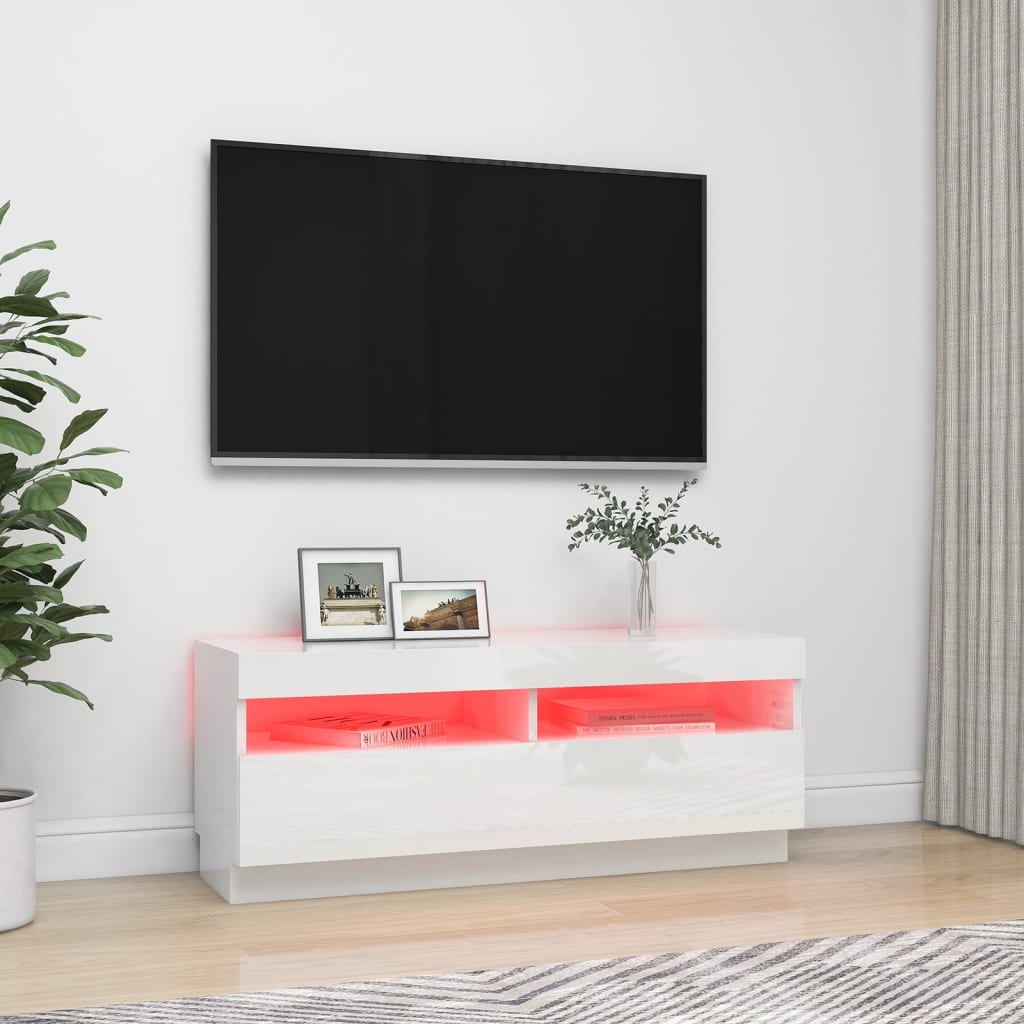 Meuble TV avec lumières LED Blanc brillant 100x35x40 cm | meublestv.fr 4