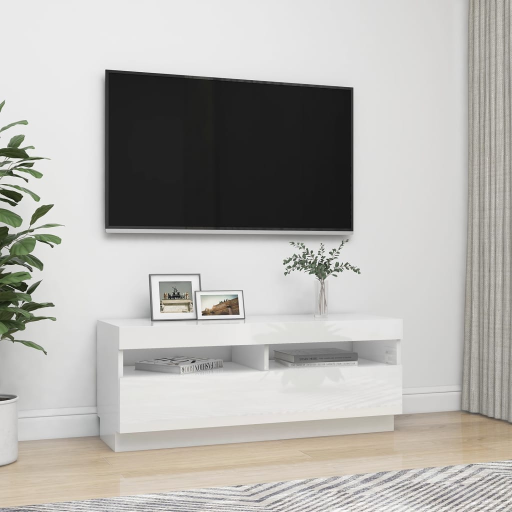 Meuble TV avec lumières LED Blanc brillant 100x35x40 cm | meublestv.fr 6