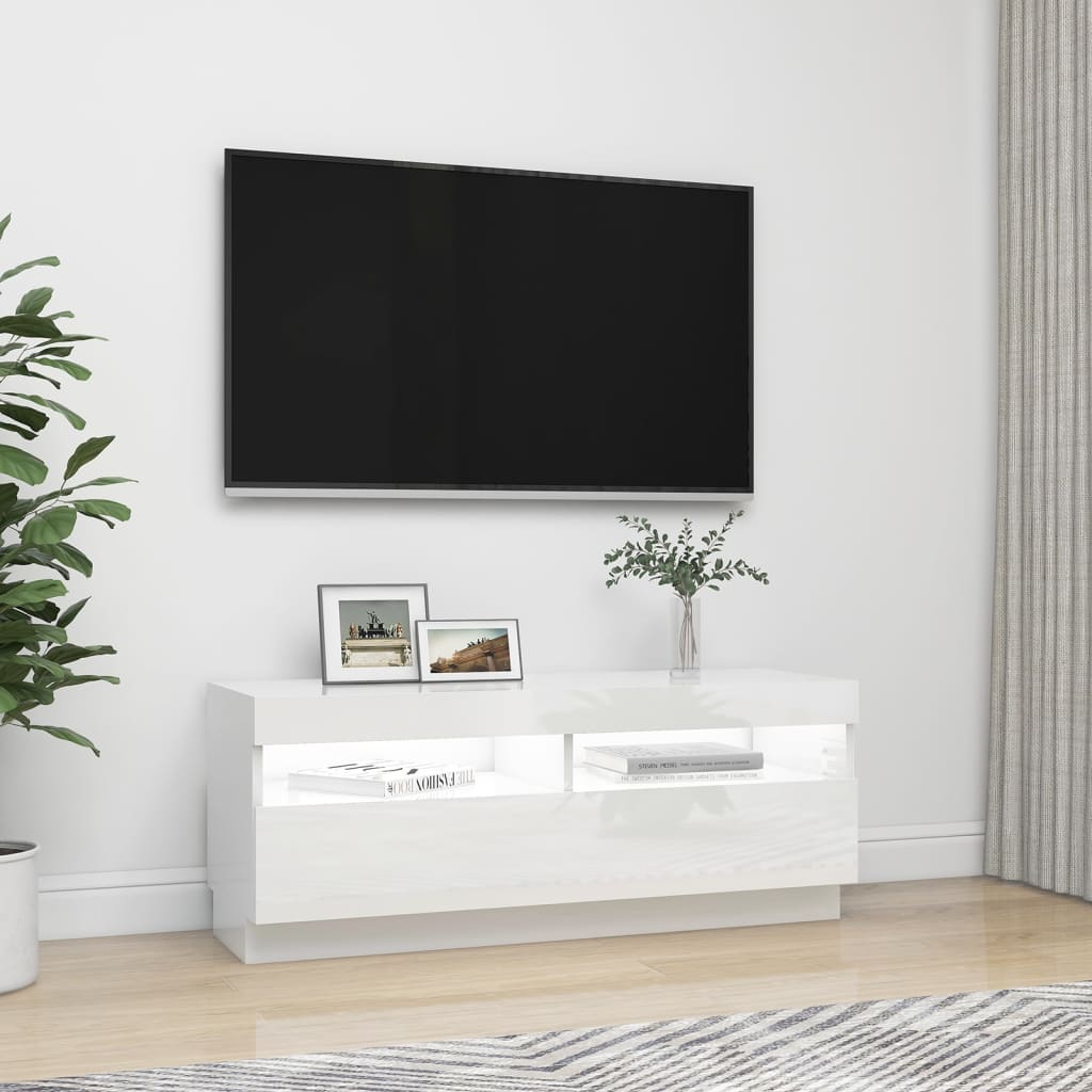 Meuble TV avec lumières LED Blanc brillant 100x35x40 cm | meublestv.fr 7