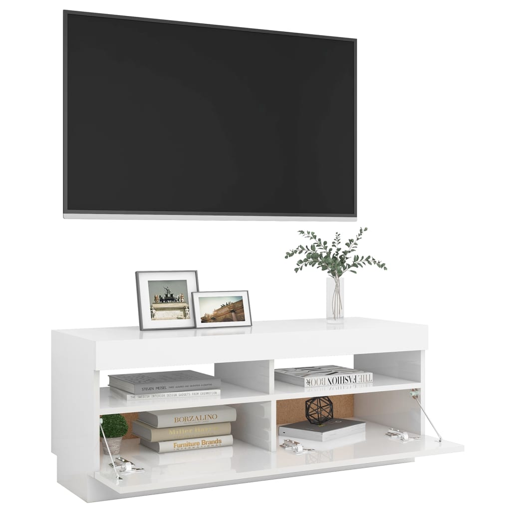 Meuble TV avec lumières LED Blanc brillant 100x35x40 cm | meublestv.fr 8