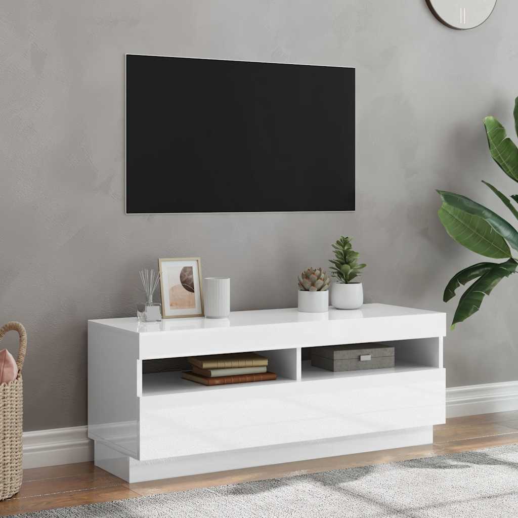 vidaXL TV-Schrank mit LED-Leuchten Hochglanz-Weiß 100x35x40 cm