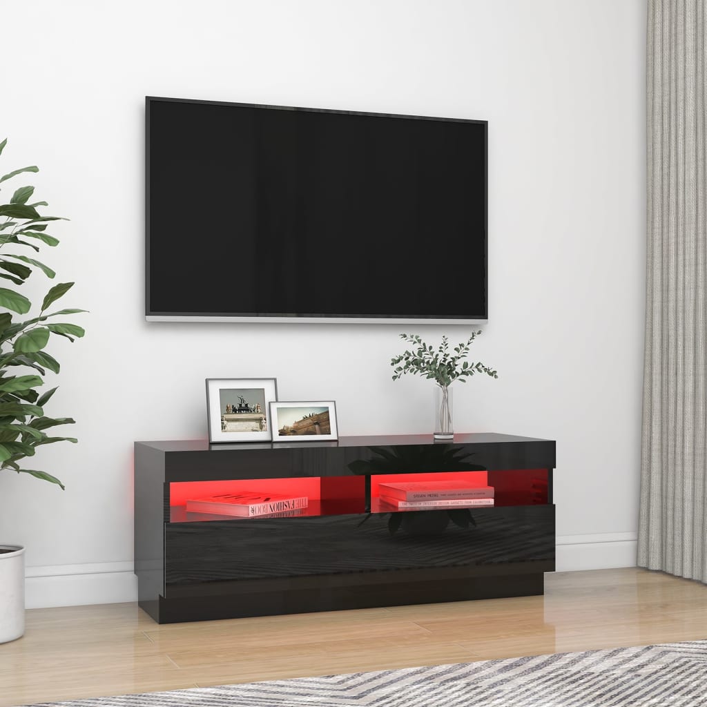 vidaXL Mobile Porta TV con Luci LED Nero Lucido 100x35x40 cm