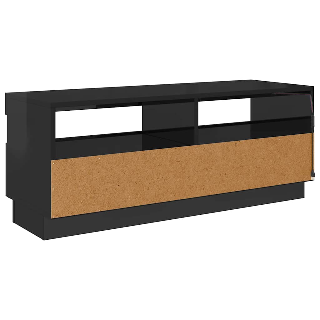 Comodă TV cu lumini LED, negru extralucios, 100x35x40 cm