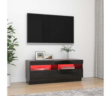 vidaXL TV ormarić s LED svjetlima visoki sjaj crni 100 x 35 x 40 cm