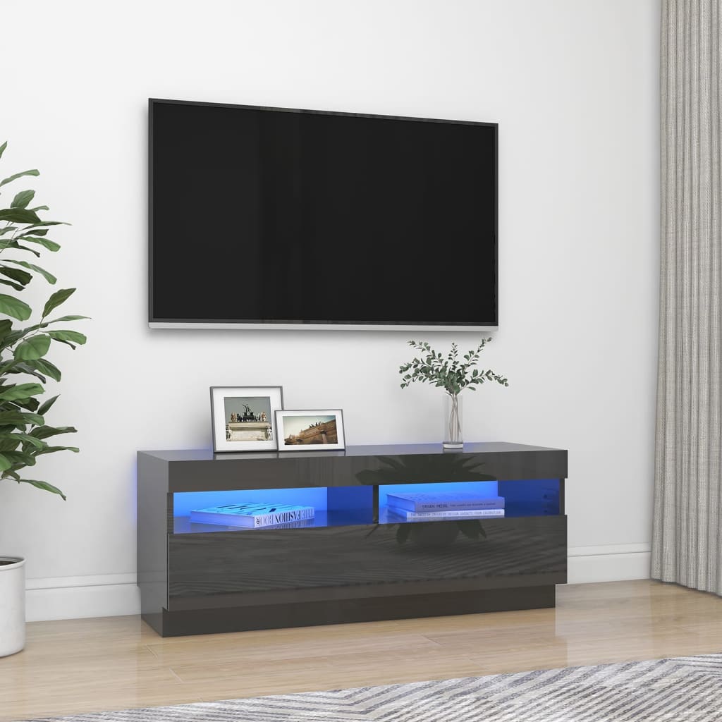 vidaXL Comodă TV cu lumini LED, gri extralucios, 100x35x40 cm