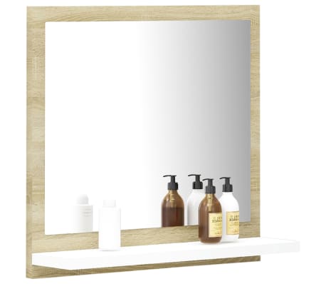 vidaXL vannasistabas spogulis, baltā un ozolkoka krāsā, 40x10,5x37 cm