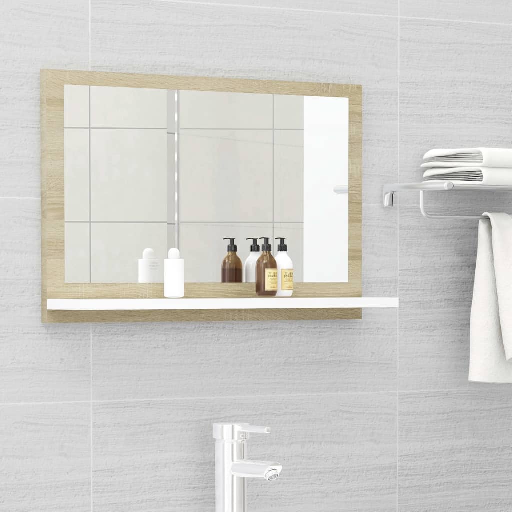 Petrashop  Koupelnové zrcadlo bílé dub sonoma 60x10,5x37 cm dřevotříska