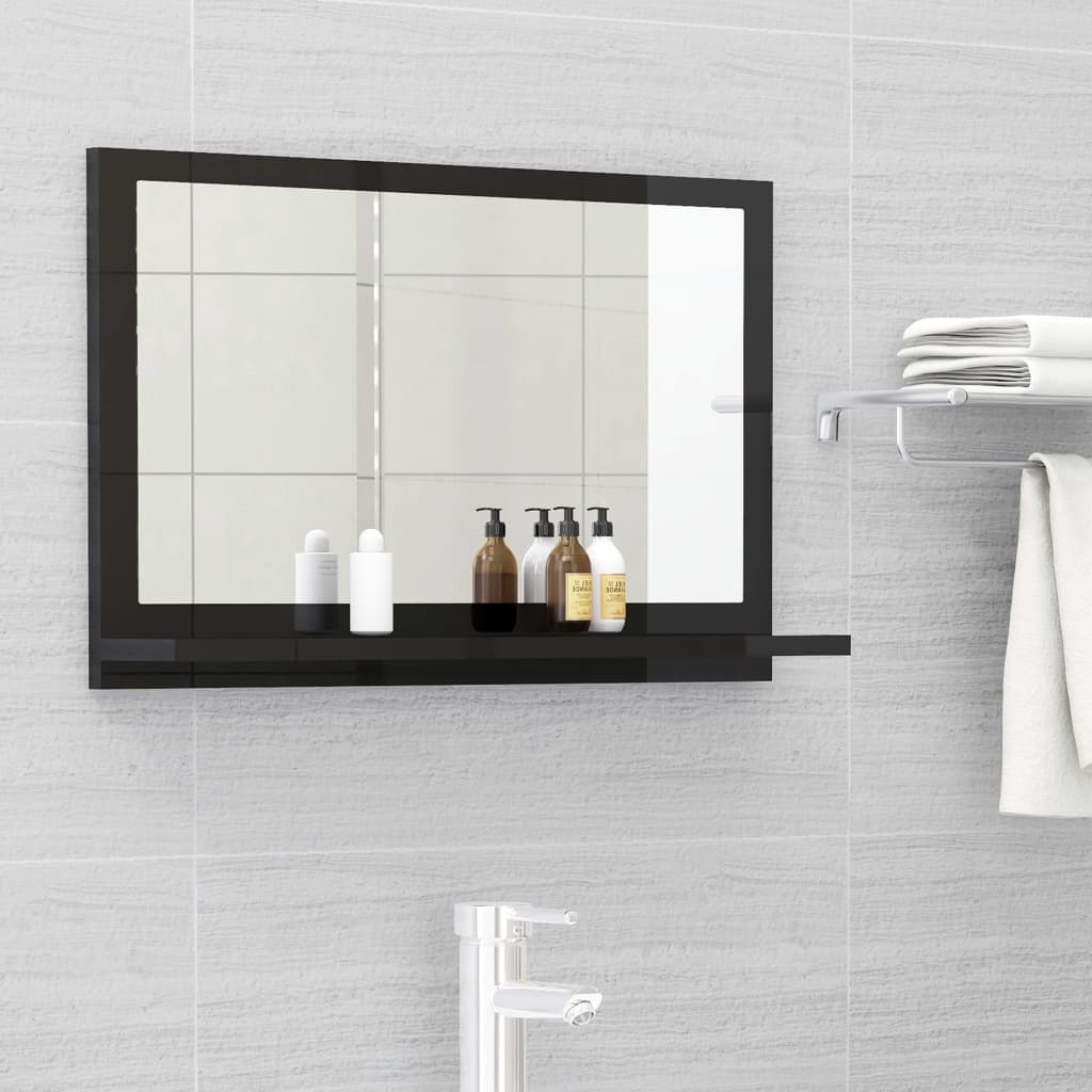 Petrashop  Koupelnové zrcadlo černé vysoký lesk 60x10,5x37 cm dřevotříska