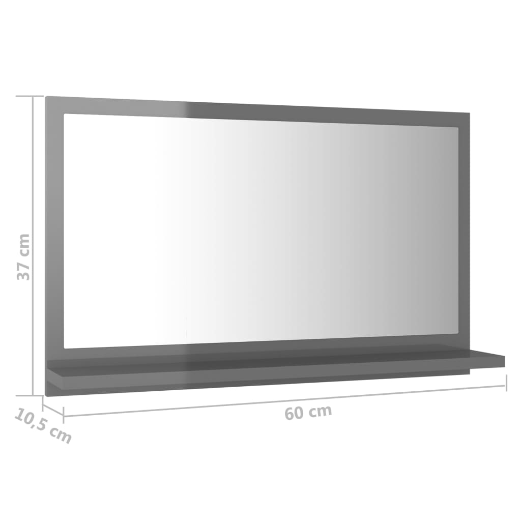 Badspiegel Hochglanz-Grau 60×10,5×37 cm Spanplatte
