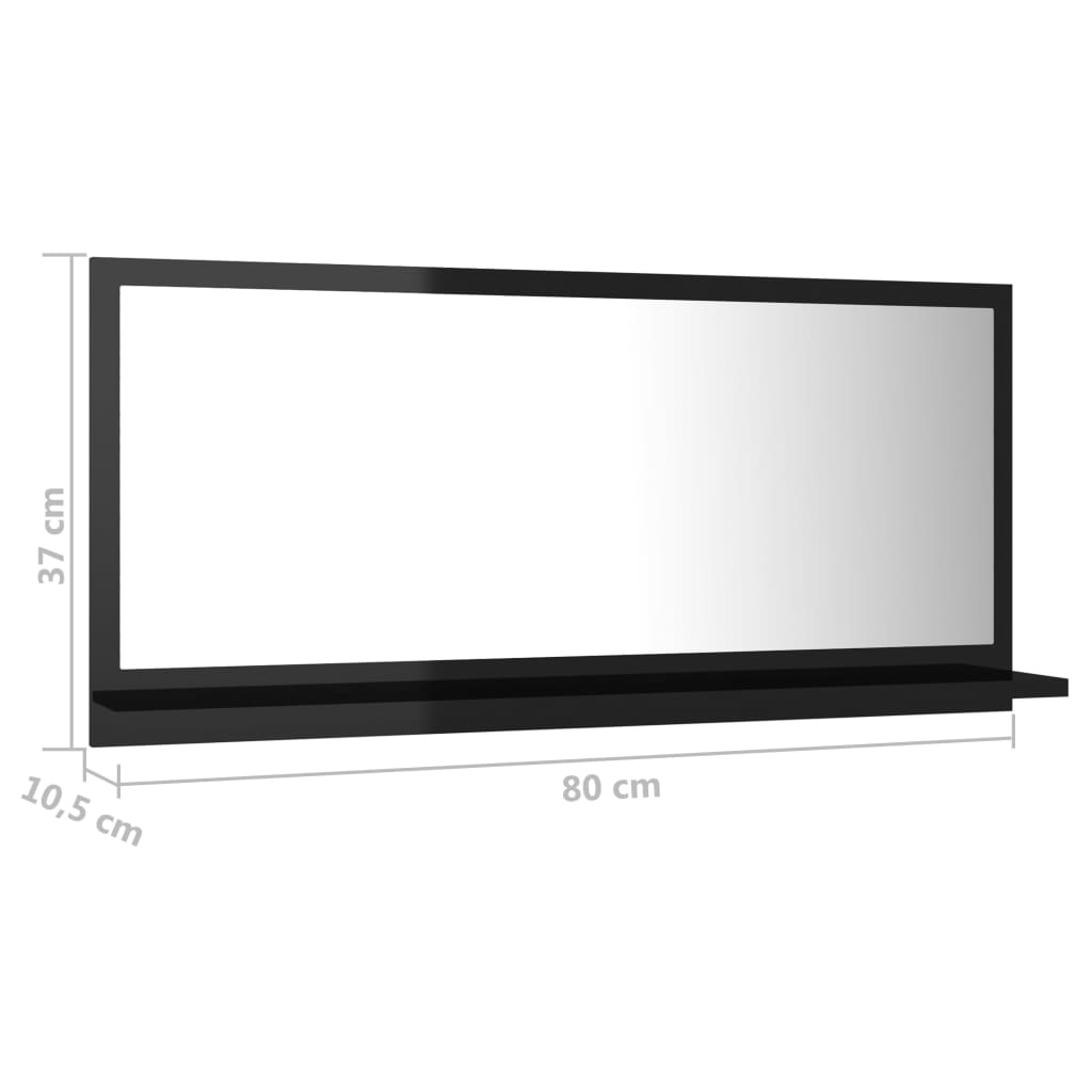 Badspiegel Hochglanz-Schwarz 80×10,5×37 cm Spanplatte