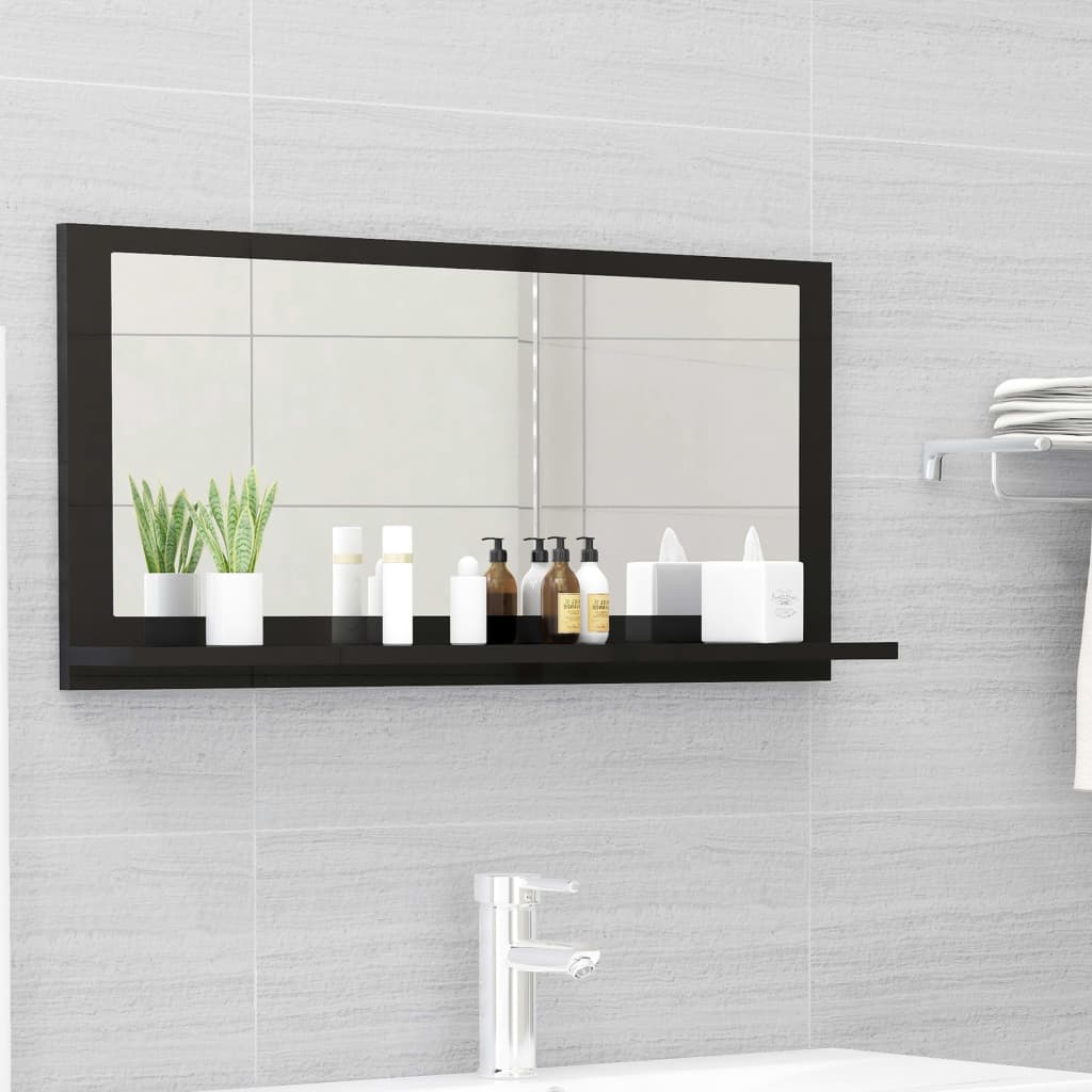 Petrashop  Koupelnové zrcadlo černé vysoký lesk 80x10,5x37 cm dřevotříska