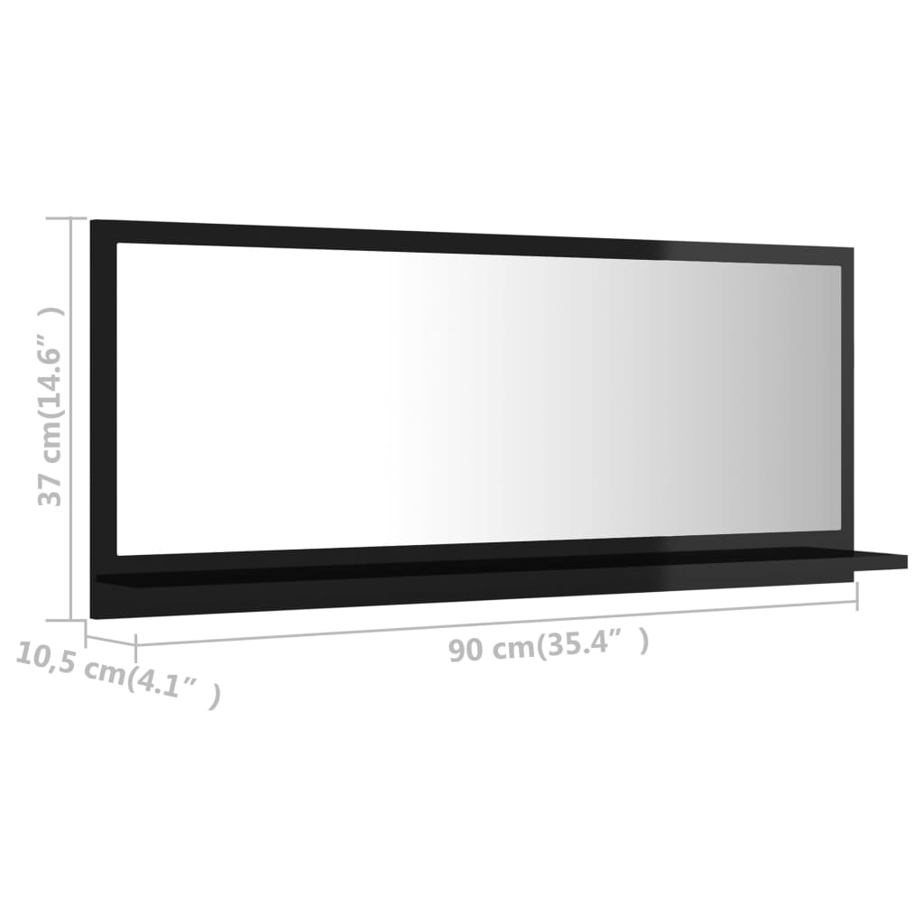 Badspiegel Hochglanz-Schwarz 90×10,5×37 cm Spanplatte