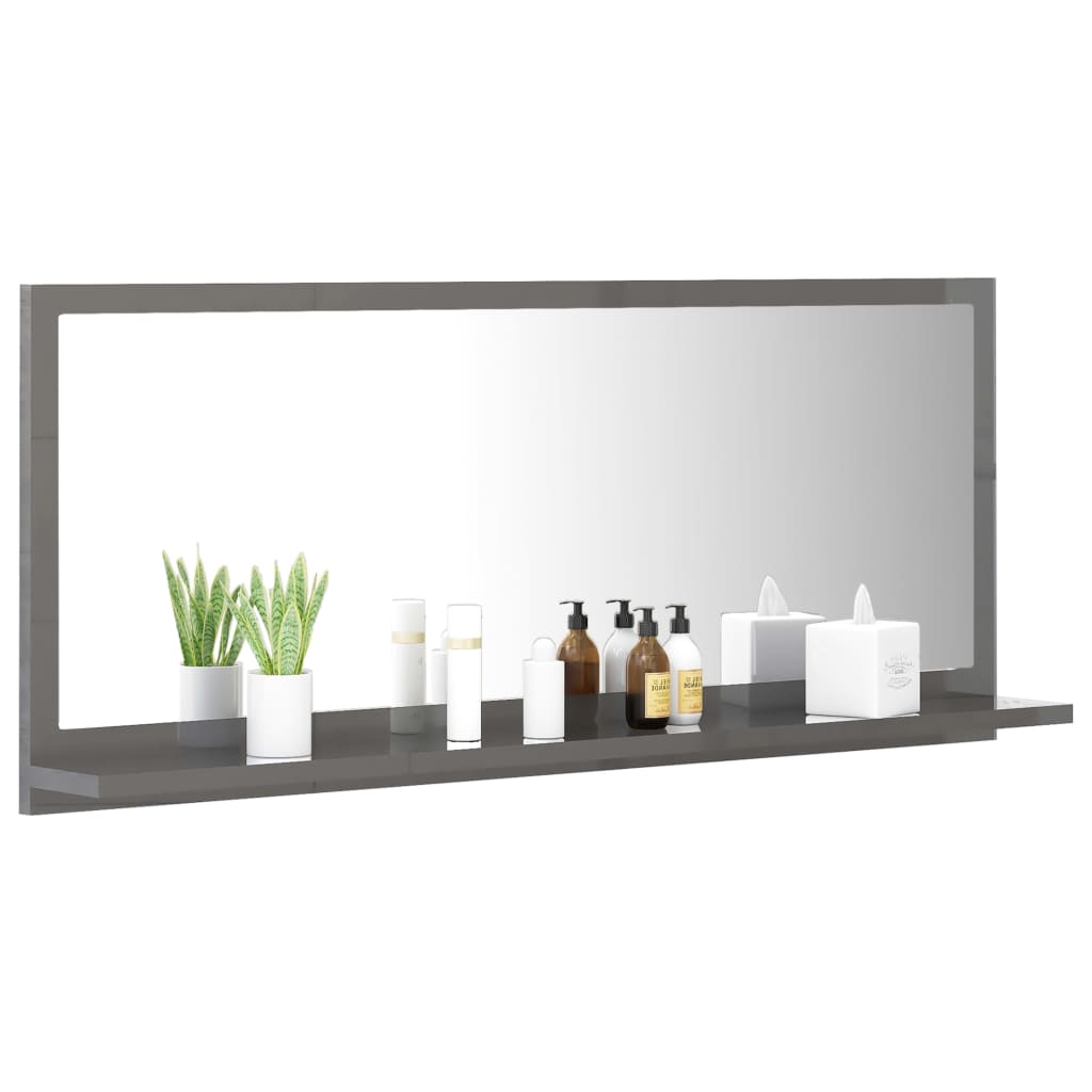 Badspiegel Hochglanz-Grau 90×10,5×37 cm Spanplatte