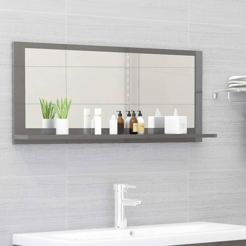 vidaXL Oglindă de baie, gri extralucios, 90 x 10,5 x 37 cm, PAL 105