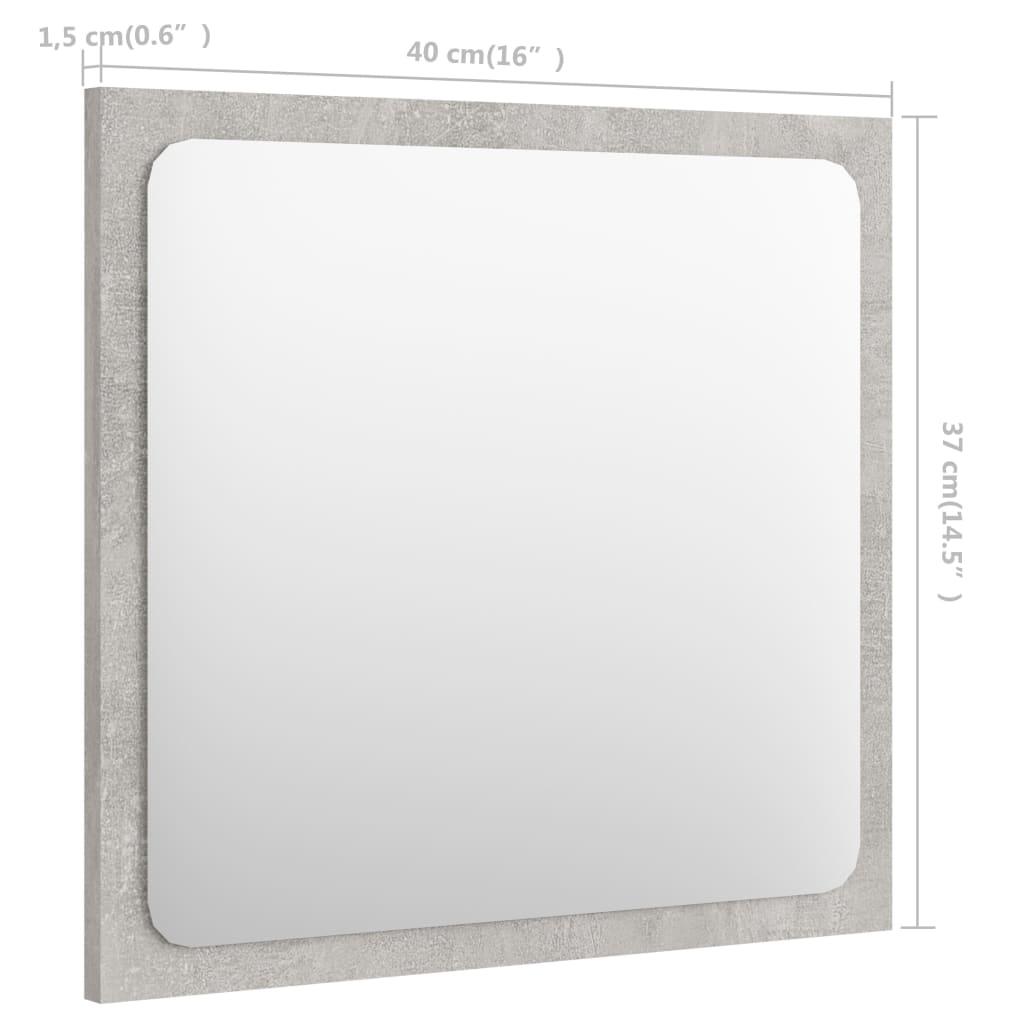 vidaXL Bathroom Mirror Concrete Gray 15.7"x0.6"x14.6" Chipboard