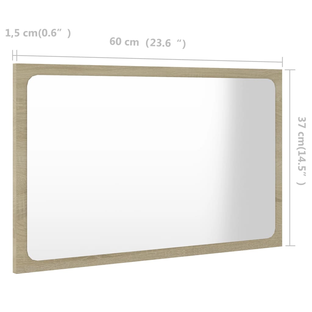 vidaXL Bathroom Mirror Sonoma Oak 23.6"x0.6"x14.6" Chipboard