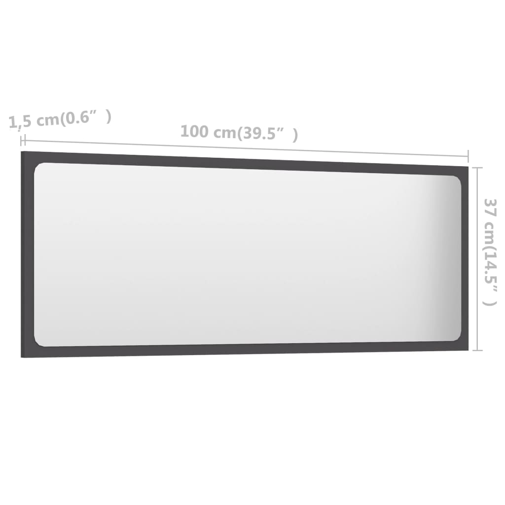 vidaXL Bathroom Mirror Gray 39.4"x0.6"x14.6" Chipboard