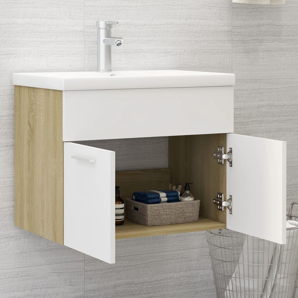 

vidaXL Wastafelkast 60x38,5x46 cm spaanplaat wit en sonoma eikenkleur