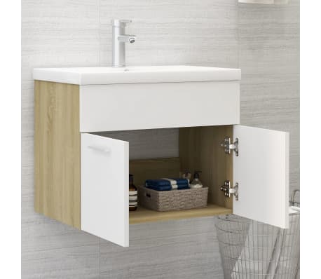 vidaXL Ντουλάπι Νιπτήρα Λευκό/Sonoma Δρυς 60x38,5x46εκ. από Επεξ. Ξύλο