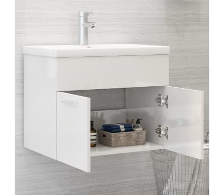 vidaXL Ντουλάπι Νιπτήρα Γυαλιστερό Λευκό 60x38,5x46 εκ. από Επεξ. Ξύλο