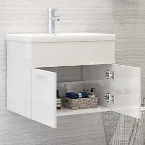 vidaXL Ντουλάπι Νιπτήρα Γυαλιστερό Λευκό 60x38,5x46 εκ. από Επεξ. Ξύλο