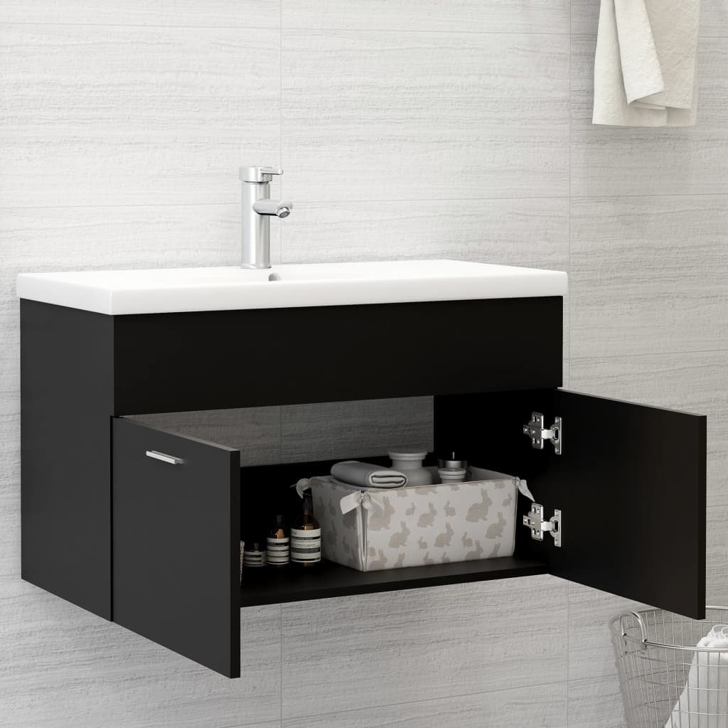 vidaXL Wastafelkast 80x38,5x46 cm bewerkt hout zwart afbeelding