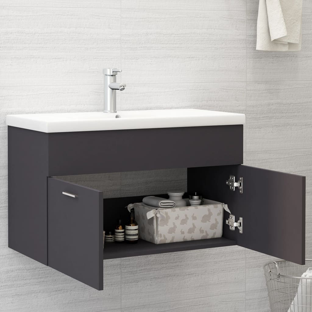 804658 vidaXL Sink Cabinet Grey 80x38,5x46 cm Chipboard