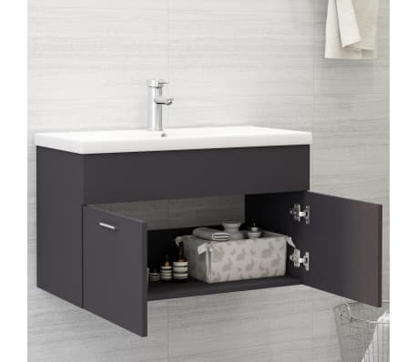 804658 vidaXL Sink Cabinet Grey 80x38,5x46 cm Chipboard