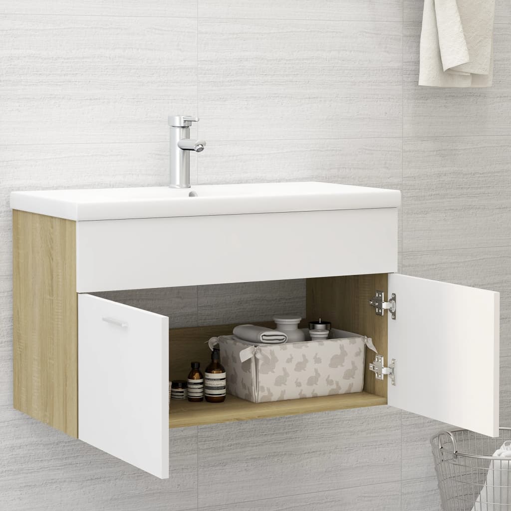 

vidaXL Wastafelkast 80x38,5x46 cm spaanplaat wit en sonoma eikenkleur