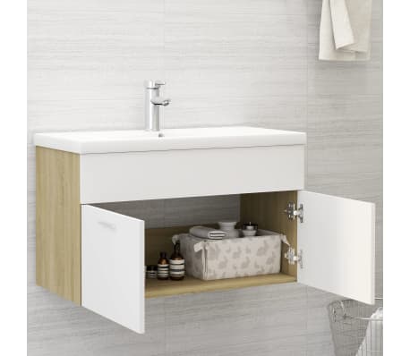 vidaXL Allaskaappi valk. ja Sonoma-tammi 80x38,5x46 cm tekninen puu