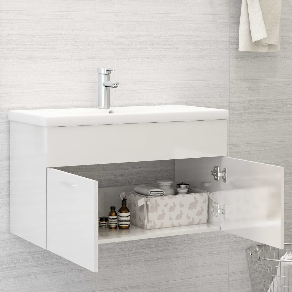 

vidaXL Wastafelkast 80x38,5x46 cm spaanplaat hoogglans wit