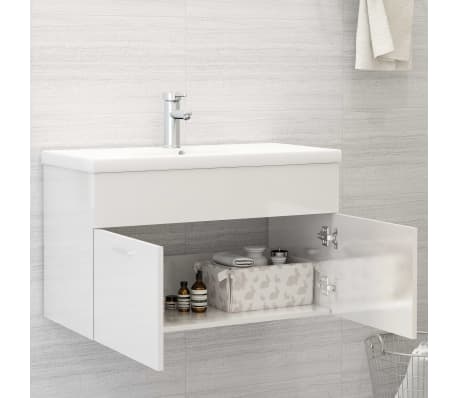 vidaXL Sink Cabinet High Gloss White 80x38.5x46 cm Engineered Wood