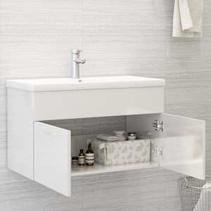 vidaXL Sink Cabinet High Gloss White 80x38.5x46 cm Engineered Wood
