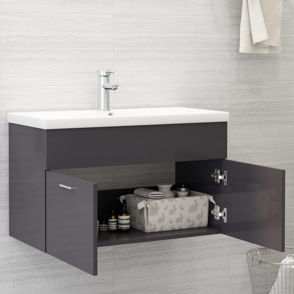 

vidaXL Wastafelkast 80x38,5x46 cm spaanplaat hoogglans grijs