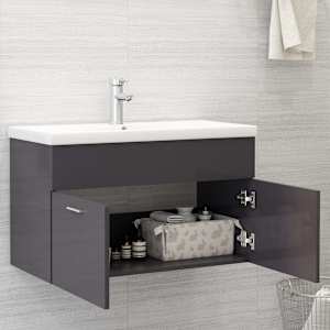 vidaXL Ντουλάπι Νιπτήρα Γυαλιστερό Γκρι 80x38,5x46 εκ. από Επεξ. Ξύλο