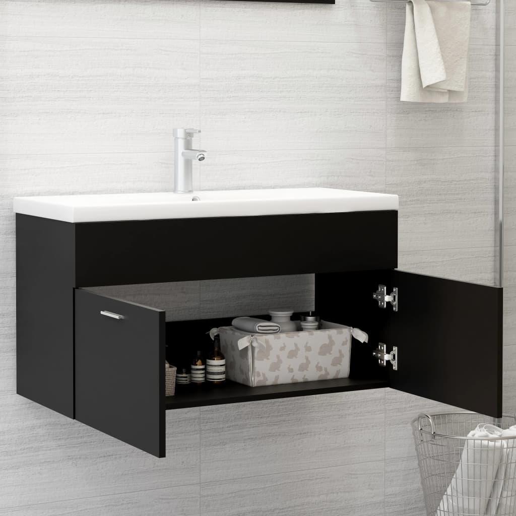 

vidaXL Wastafelkast 90x38,5x46 cm spaanplaat zwart