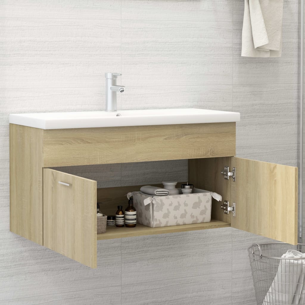 Thumbnail - vidaXL Waschbeckenunterschrank Sonoma-Eiche 90x38,5x46cm Holzwerkstoff
