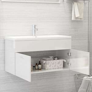 vidaXL Armoire d'&eacute;vier Blanc brillant 90x38,5x46 cm Bois d&rsquo;ing&eacute;nierie