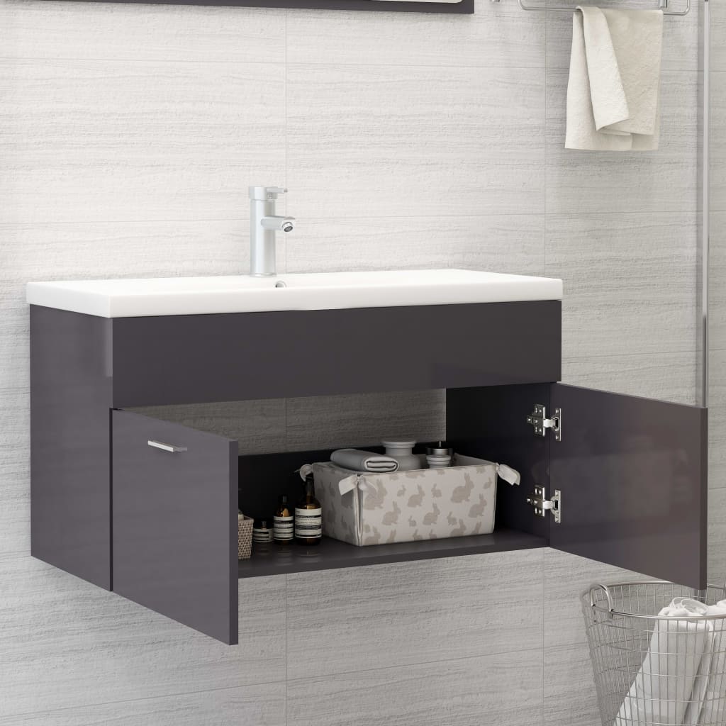 

vidaXL Wastafelkast 90x38,5x46 cm spaanplaat hoogglans grijs