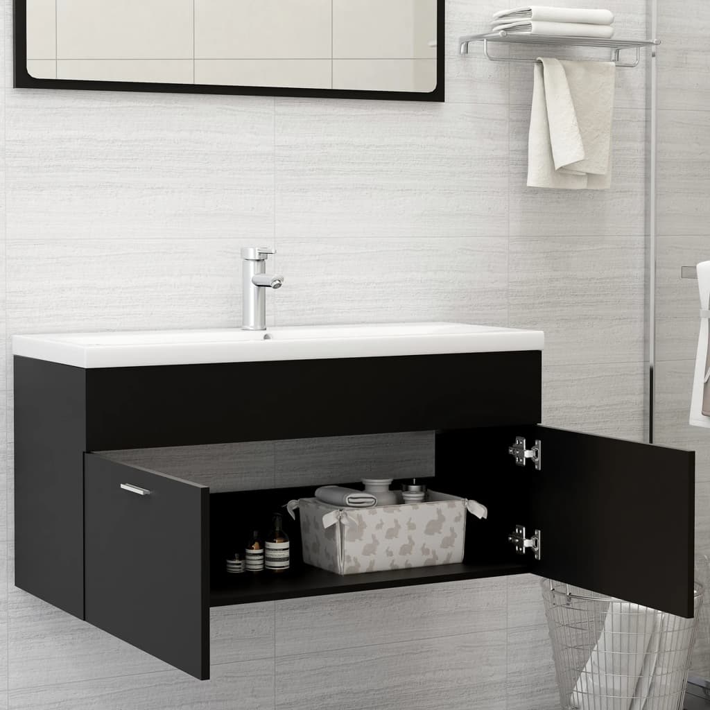 804675 vidaXL Sink Cabinet Black 100x38,5x46 cm Chipboard